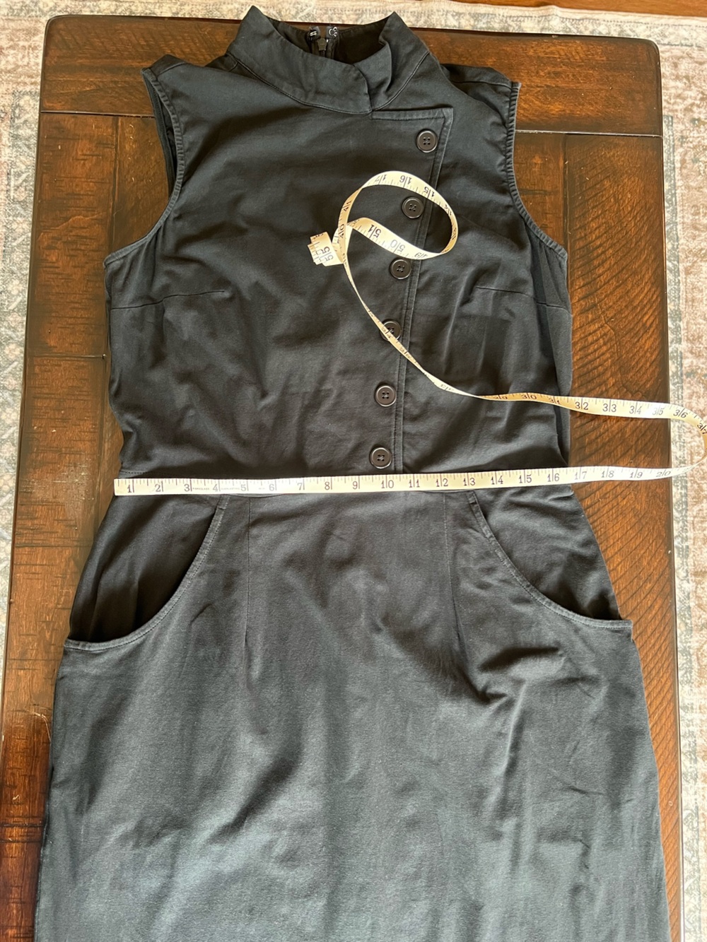 eshakti Sleeveless Black Midi Dress with Asymmetrical Button Placket - Picture 7 of 12